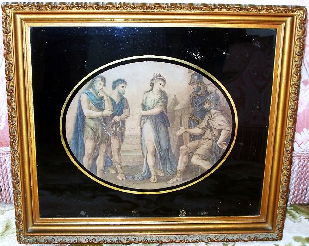 antique english georgian framed stipple engraving caractacus before claudius