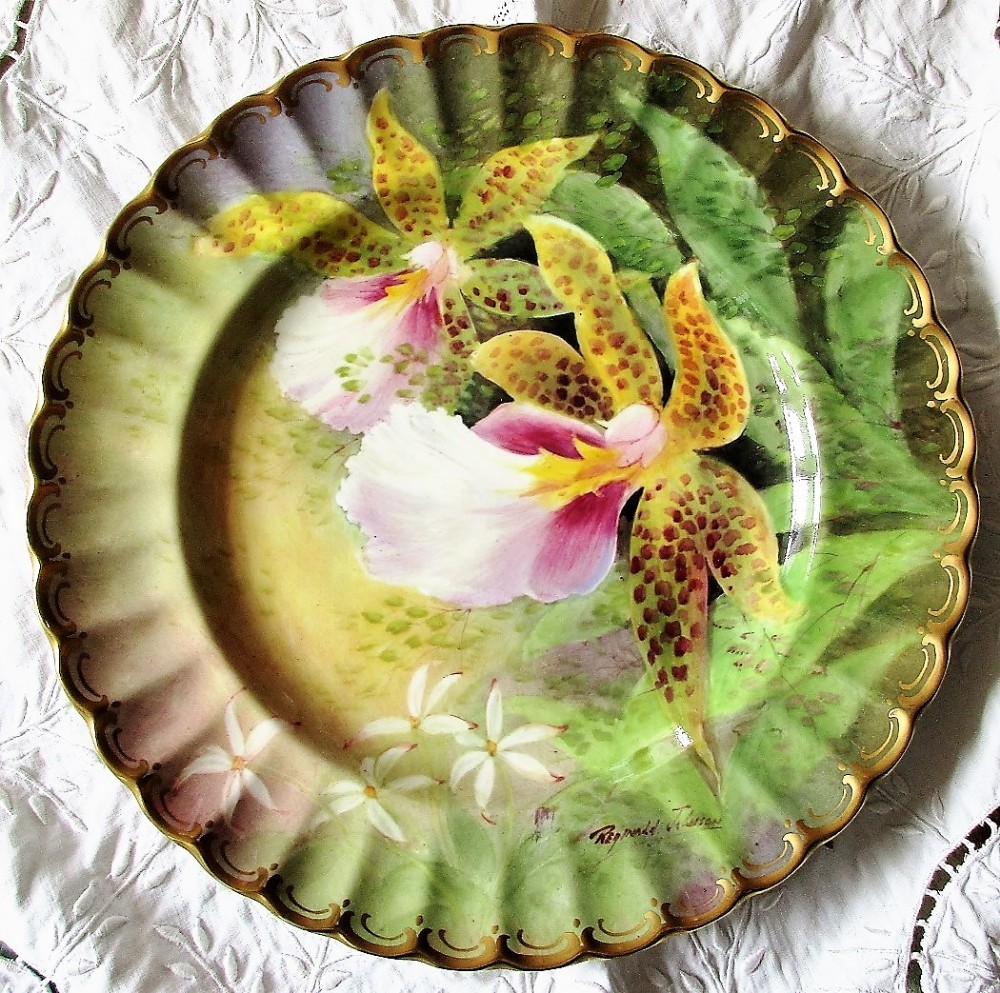 english porcelain cabinet dish orchid trichocentrum tigrinum reginald johnson