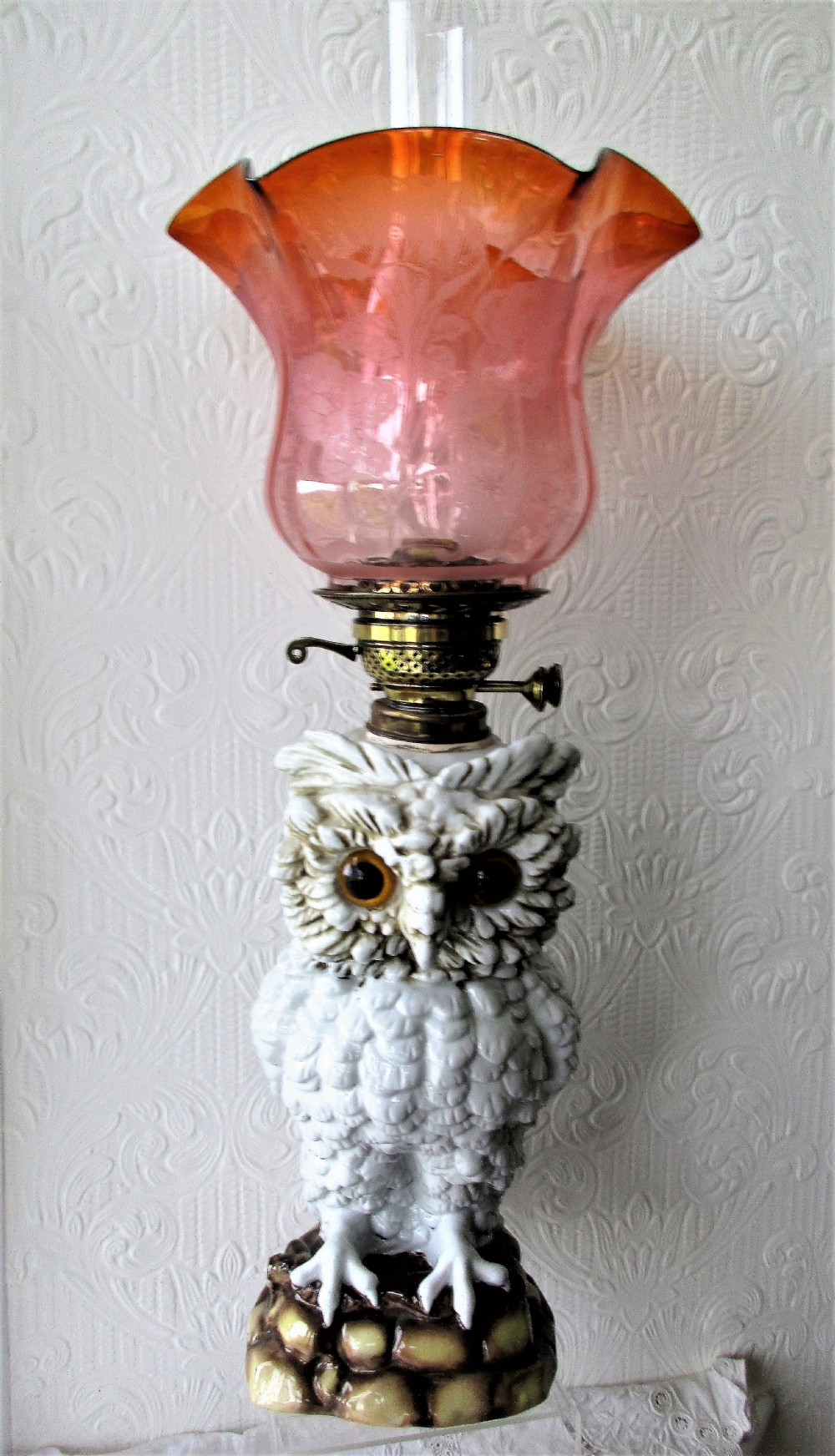 antique german victorian sitzendorf porcelain owl oil lamp