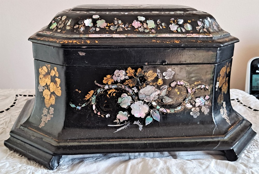 antique english victorian papiermch tea caddy