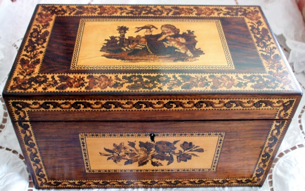 antique english victorian tunbridge ware tea caddy henry hollamby