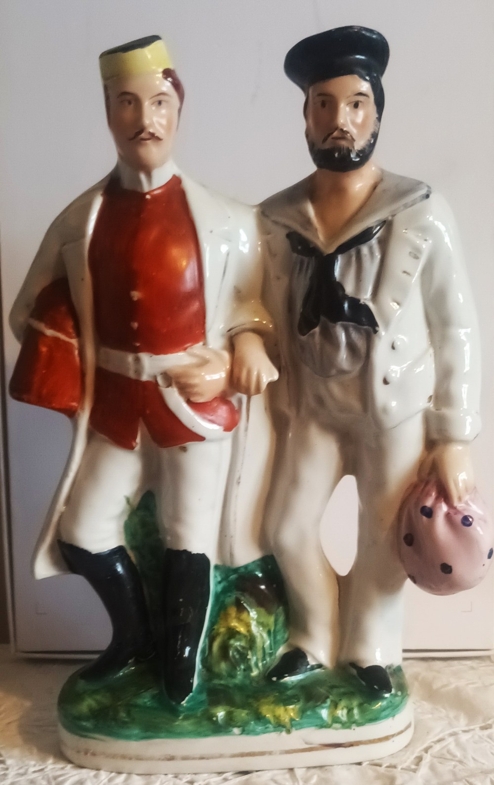 antique english victorian staffordshire pottery figure companions in arms h 4116