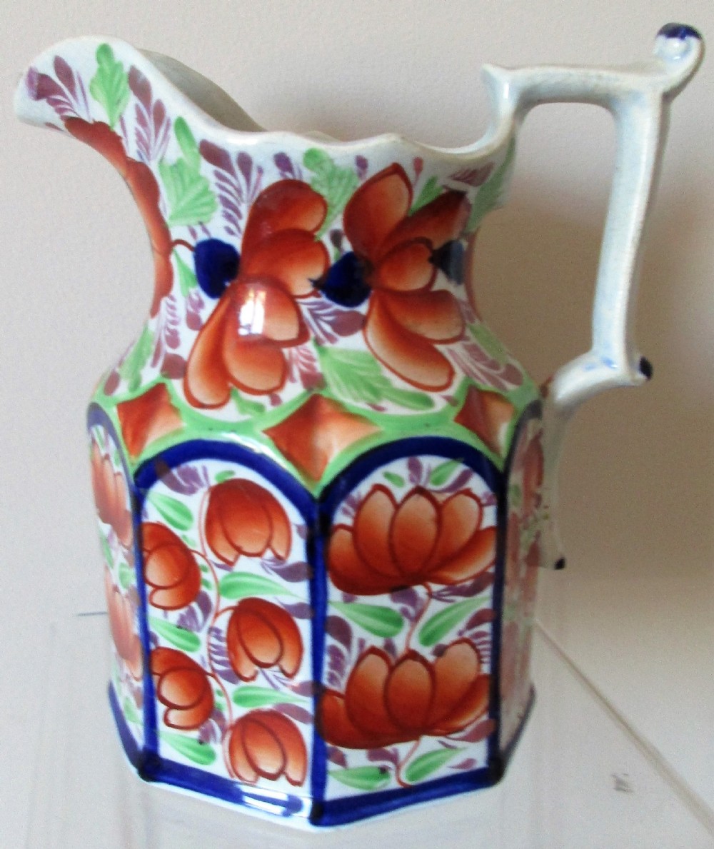 antique victorian gaudy welsh gwent pattern pottery jug