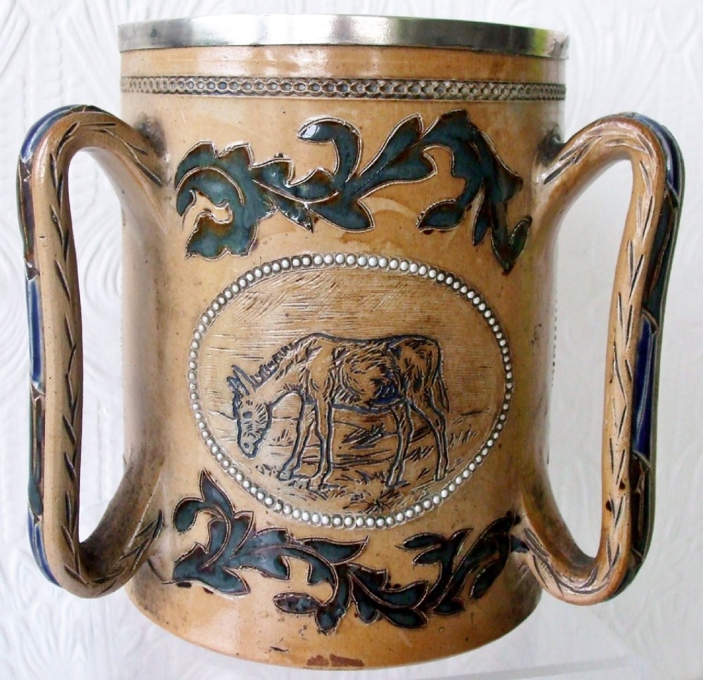 antique english victorian doulton lambeth stoneware tyg florence e barlow