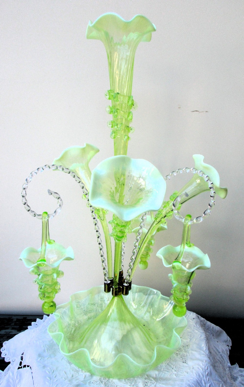 antique english victorian green glass epergne