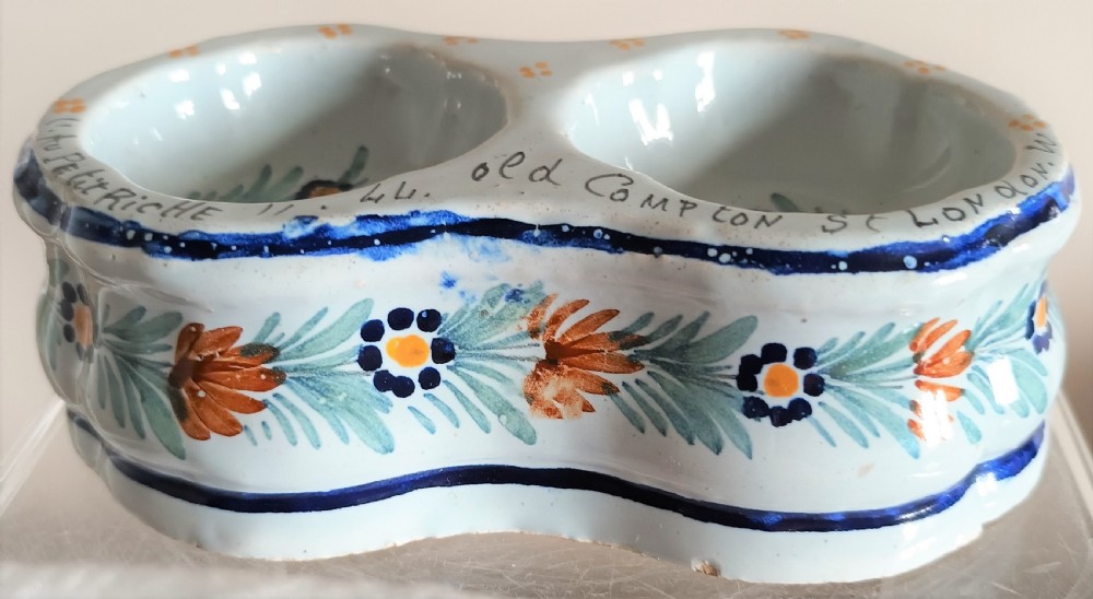 antique hb quimper french faience double table salt