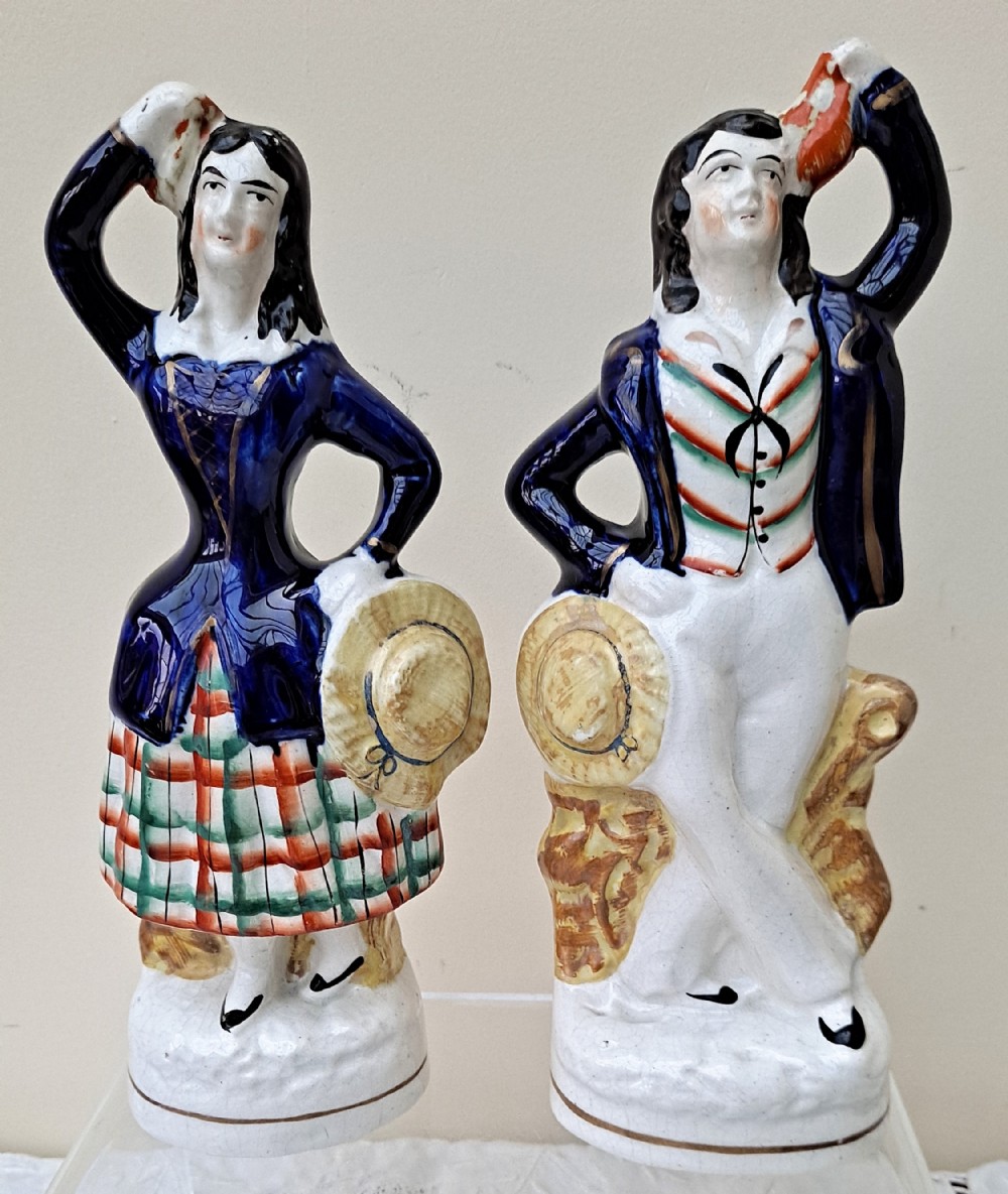 pair of antique english victorian staffordshire pottery theatrical figures ben backstay and companion