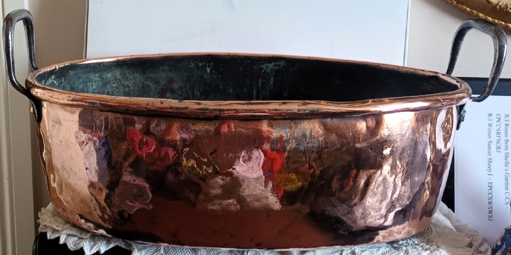 antique english georgian copper cream setting pan