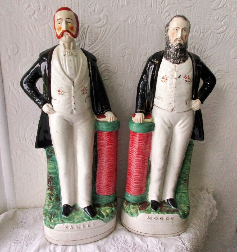 pair of antique english victorian staffordshire pottery portrait figures moody sankey
