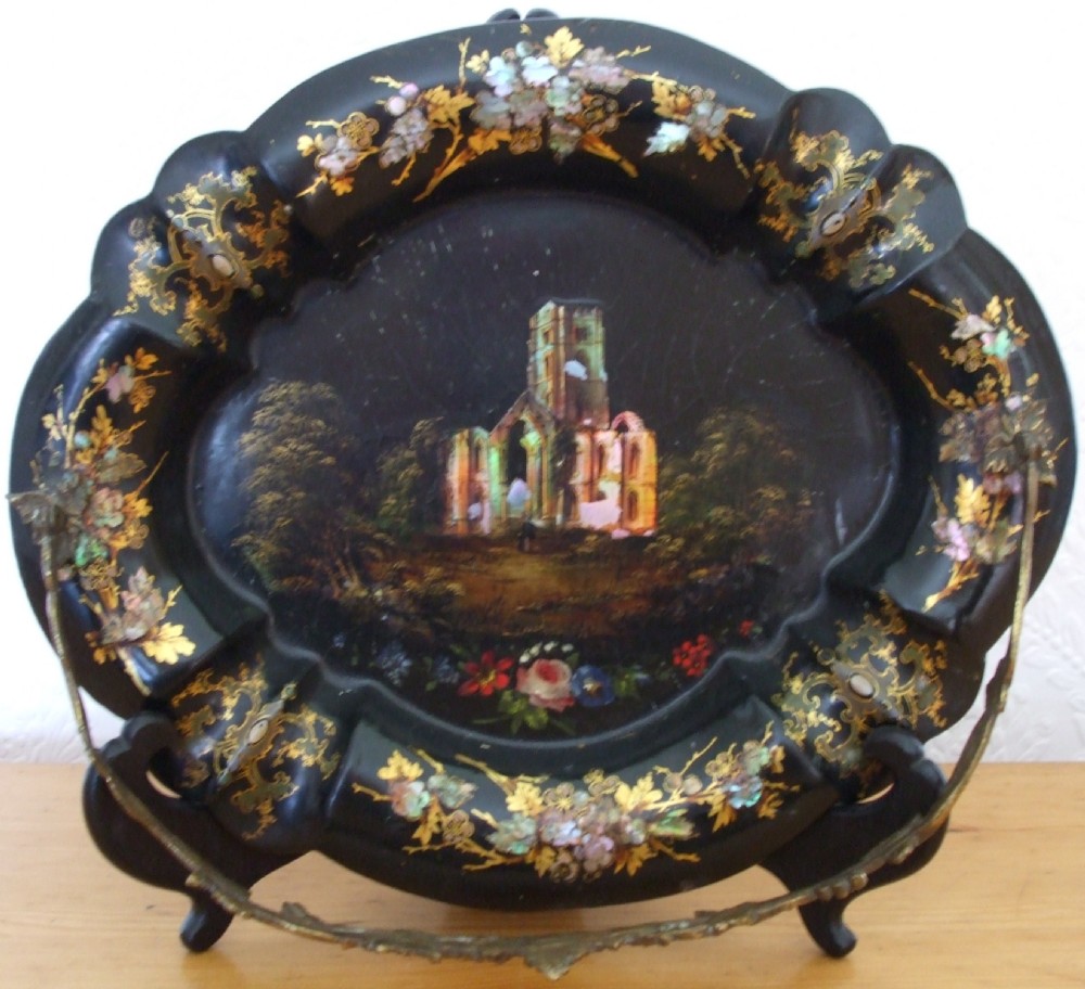 antique english victorian papiermch card basket