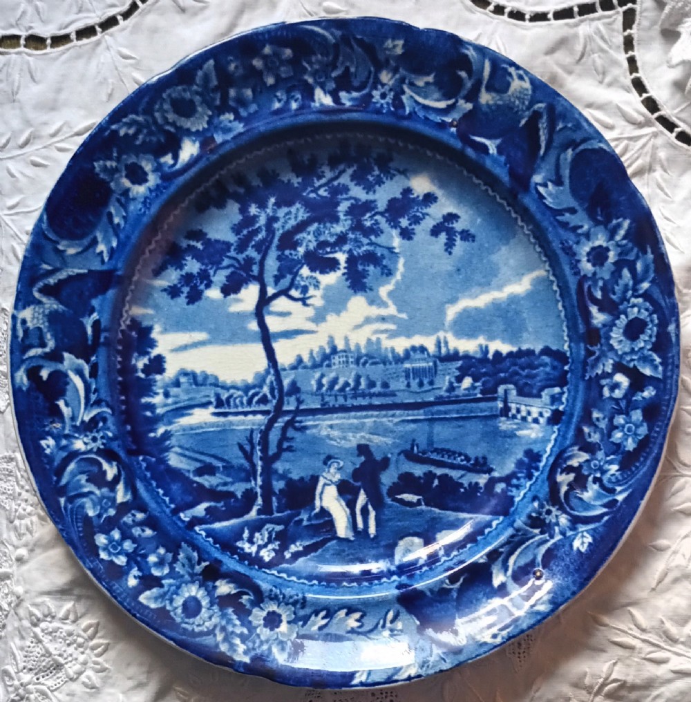 antique english georgian blue and white transfer plate fair mount near philadelphia stubbs