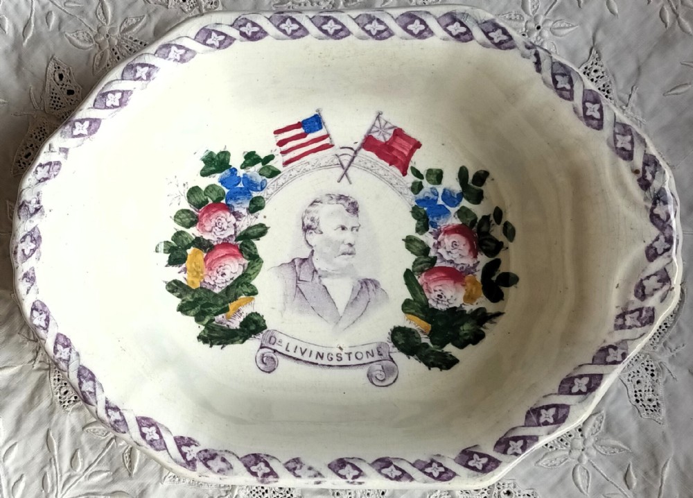 antique scottish victorian commemorative pottery dish dr livingstone