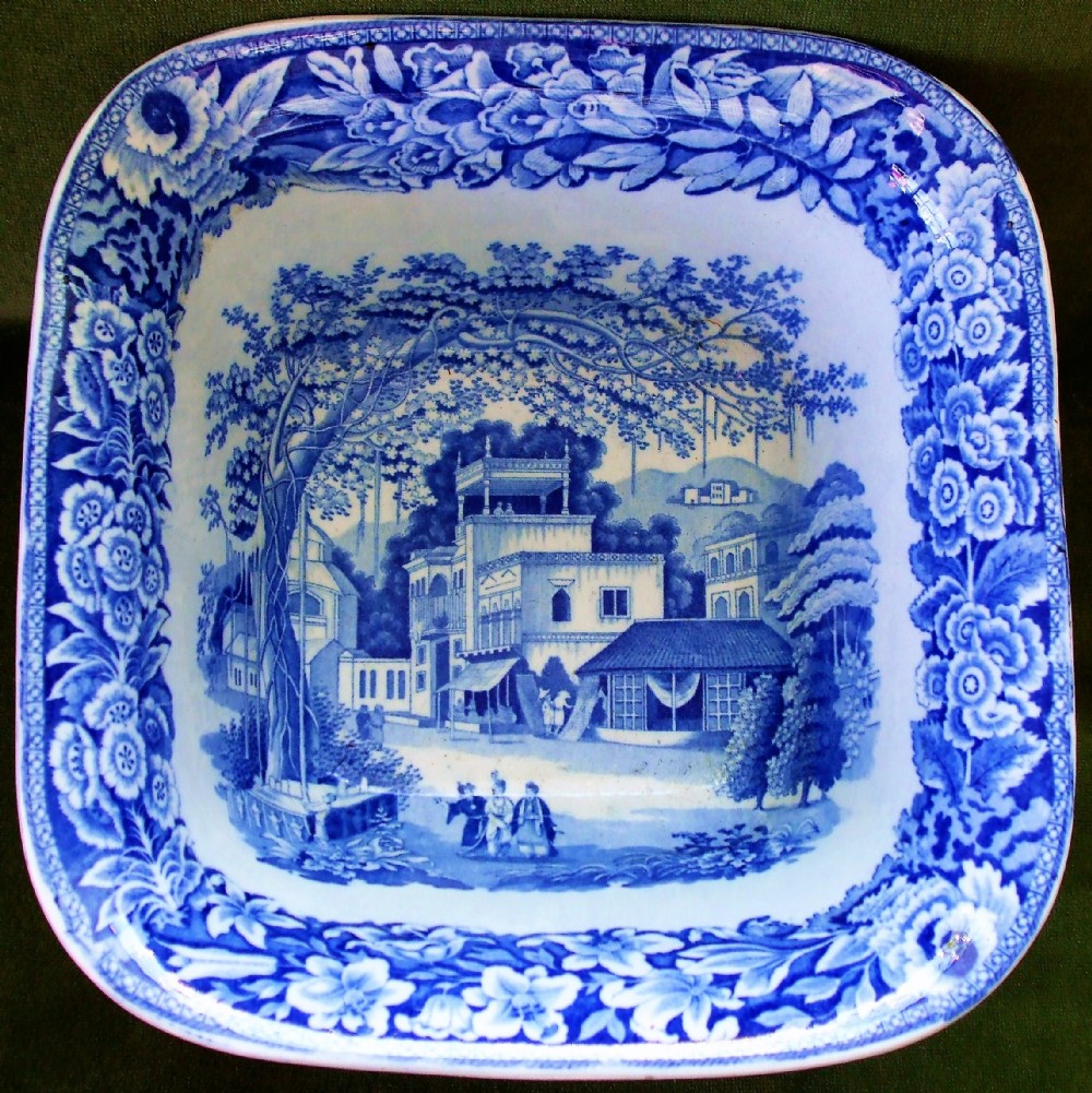antique english georgian blue and white transfer eastern street scene pottery bowl j r riley