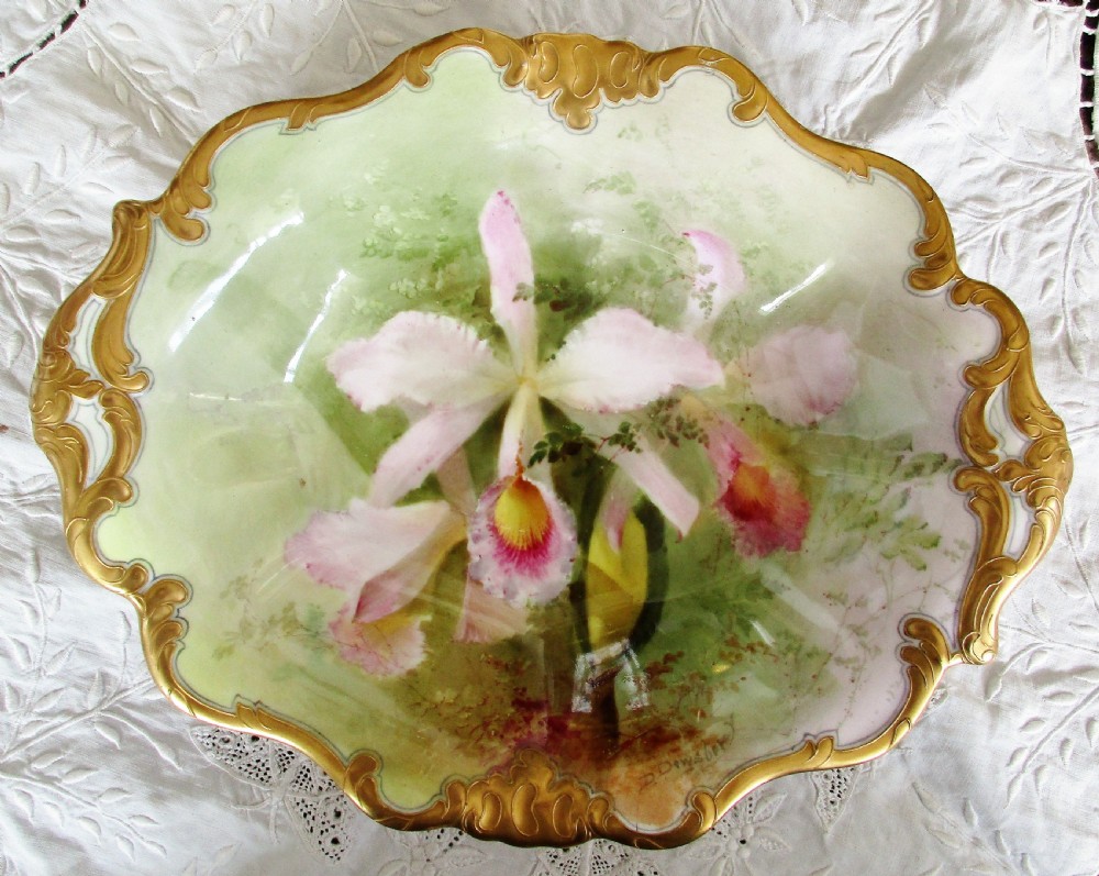 antique royal doulton english porcelain cabinet dish orchids david dewsberry
