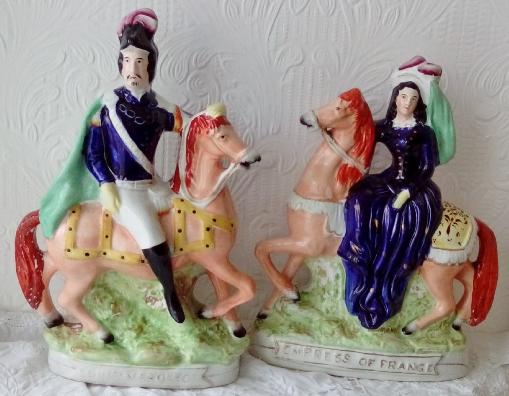 pair of antique english victorian staffordshire pottery figures louis napoleon and empress of france