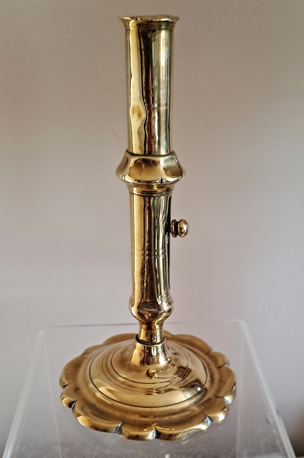 antique english georgian petal based brass candlestick