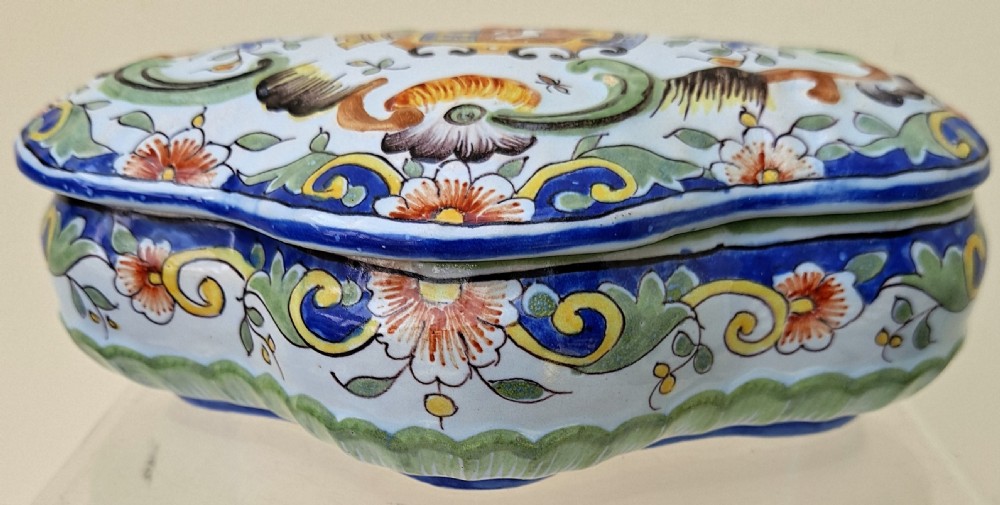 antique desvres rouen french faience box and cover