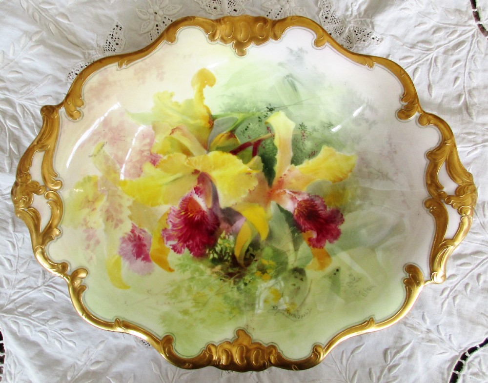 antique royal doulton english porcelain cabinet dish orchids david dewsberry