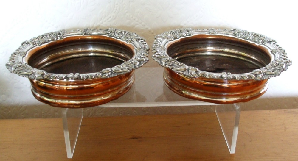pair of antique english georgian old sheffield plate wine coasters