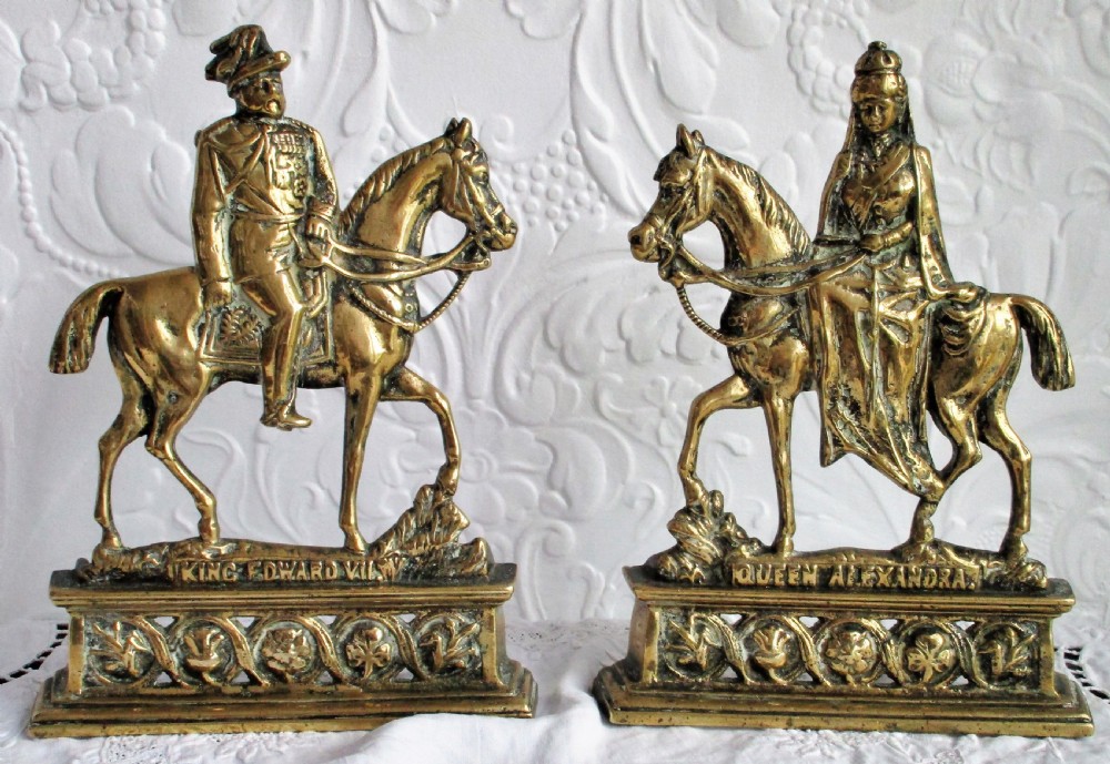 pair of antique english brass chimney ornaments king edward vii queen alexandra