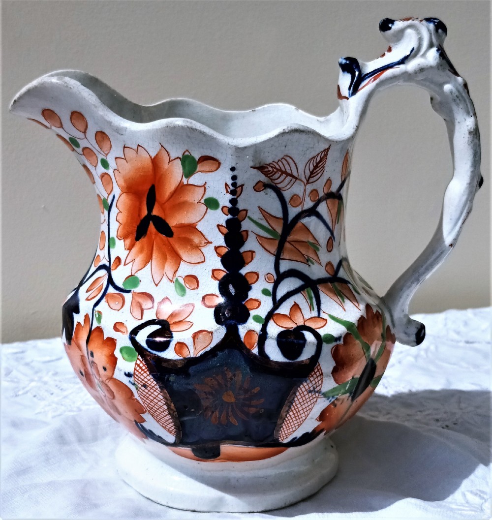 antique victorian gaudy welsh pagoda pattern pottery jug