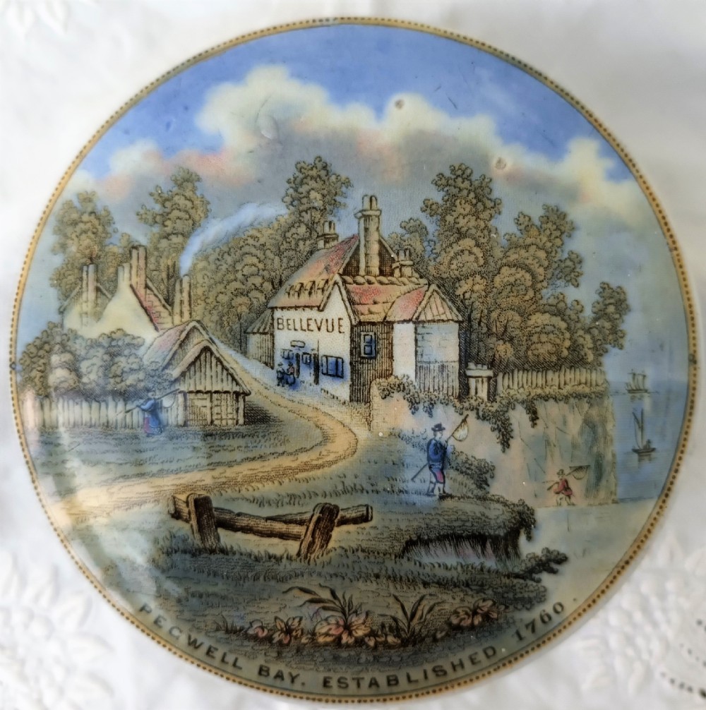 antique english victorian prattware potlid and base pegwell bay established 1760 ball no 25