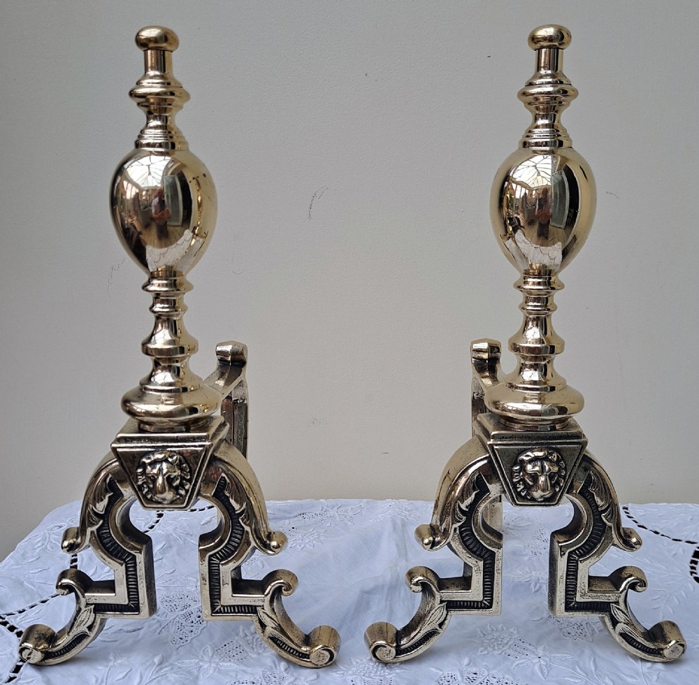 pair of antique english victorian brass andirons