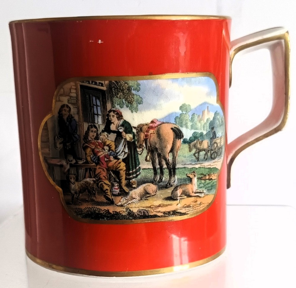 antique english victorian prattware half pint pottery mug