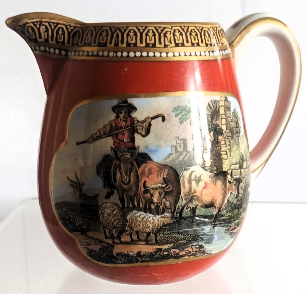 antique english victorian prattware pottery cream jug