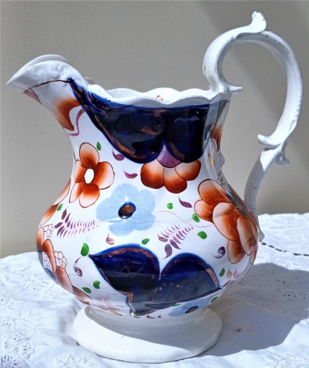 antique victorian gaudy welsh drape pattern pottery jug