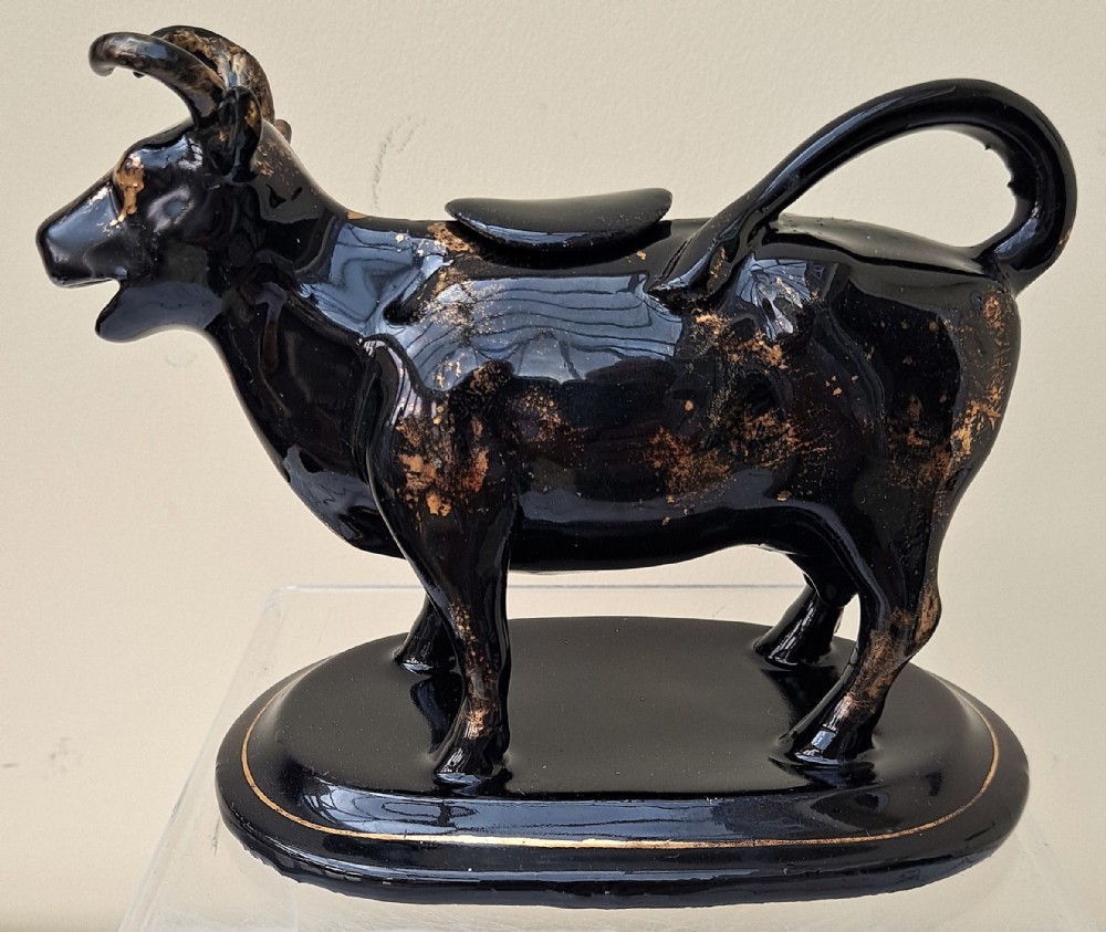 antique english victorian jackfield pottery cow creamer