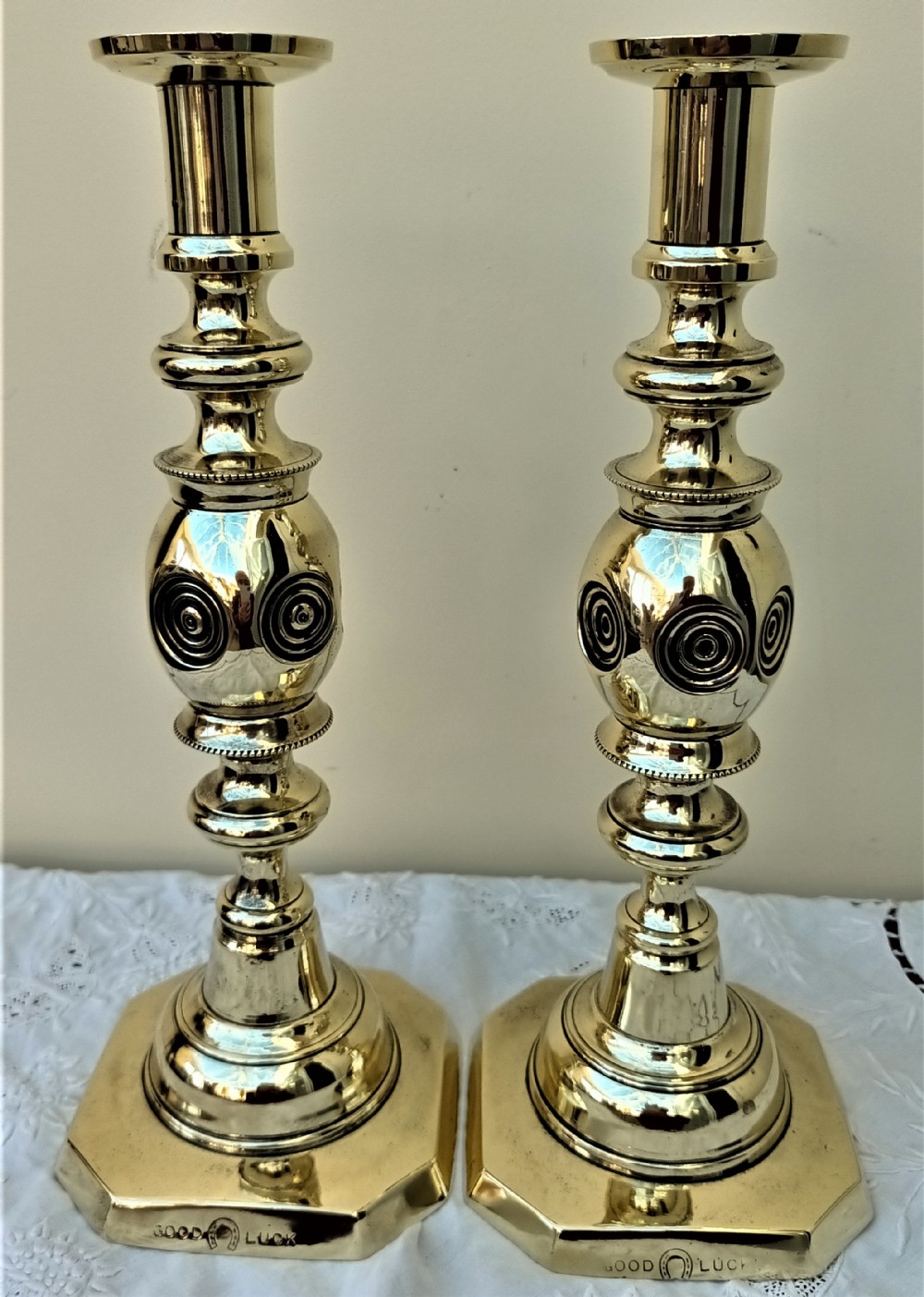 pair of antique english victorian brass candlesticks
