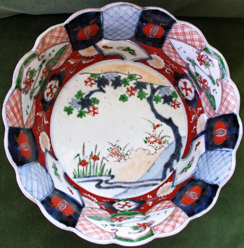 antique japanese meiji period imari scallop edge porcelain bowl