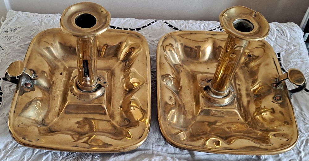 pair of antique english victorian brass chambersticks