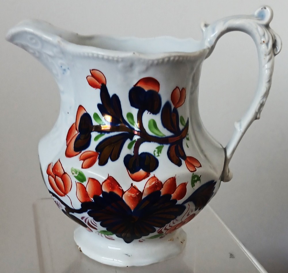 antique victorian gaudy welsh grape pattern pottery jug