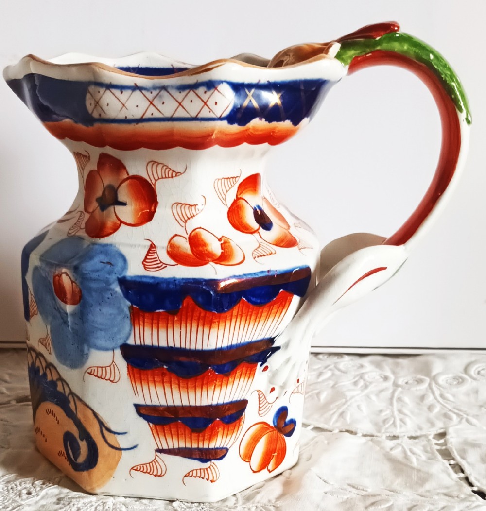 antique georgian gaudy welsh bethesda pattern ironstone jug
